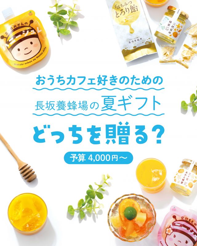 \贈り物にいかがですか？〜お家でまったりカフェギフト編〜🎁/

みなさま、こんにちは😊
じりじりとした夏の暑さを感じる季節になってまいりましたね🌻

早いものでもう7月🗓️
季節のご挨拶に贈り物を送りたいけれど何にしようかな〜と悩まれている方もいらっしゃるのではないでしょうか🤔
長坂養蜂場では7/26(日)までの期間中、送料無料の「夏の特選ギフト」をご用意しております💁‍♀️

種類は7種類ございます💝
今回は『お家でまったりカフェギフトギフト』編。
「⑤おうちカフェお楽しみギフト」
「⑥大人もこどももハッピーギフト」
がおすすめです💛

どちらのギフトにも牛乳で割ってお飲みいただく「ハニーカフェラテベース」が入っております☕️🥛
その他はちみつスイーツやコンポートと合わせておうちで気軽にまったりカフェタイムを楽しめます！！

お中元の贈り物はもちろん、その他のギフトやご自宅用としてももちろんおすすめです⭐️
ぜひご検討くださいませ。

※一部北海道、沖縄離島は送料がかかります。ご了承くださいませ。
⁡
それでは、今日もぬくもりある素敵な一日になりますように😌
BEE HAPPY💫

- - - - - - - - - - - - - - - - - - - - -

🏡 長坂養蜂場 三ヶ日本店 @nagasaka_apiary
📍 静岡県浜松市浜名三ヶ日町下尾奈97-1
🈺 午前9：30～午後5：00
📆 毎週水曜・第2火曜定休
🅿️ 無料80台分あり

▶︎プロフィールのリンクからお買いものできます♪→@nagasaka_apiary

- - - - - - - - - - - - - - - - - - - - -
.
.
#長坂養蜂場 #養蜂場 #はちみつ専門店 #夏ギフト #お中元